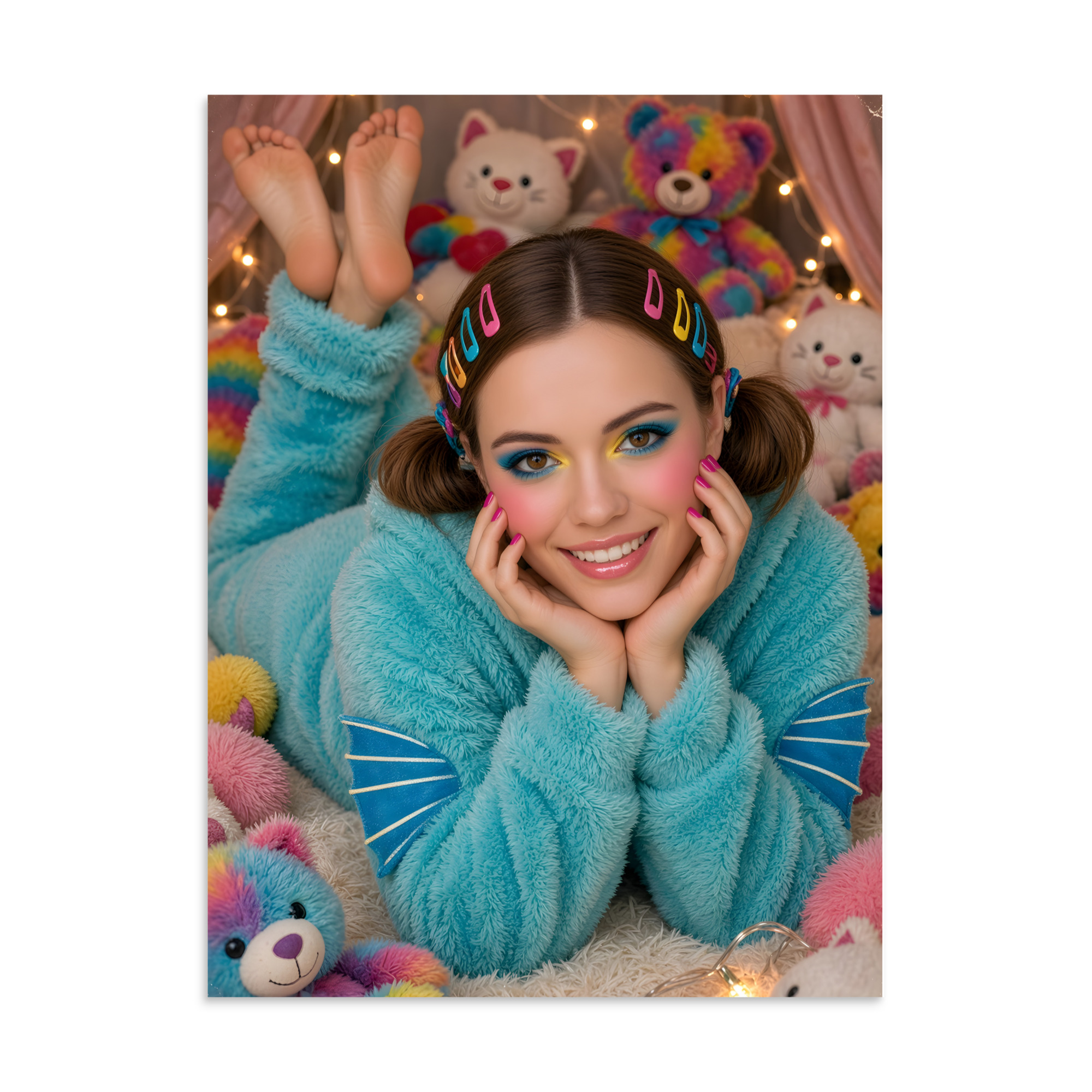 🌸 Soft Rainbow Barefoot Poster, Fluffy Fun Wall Art