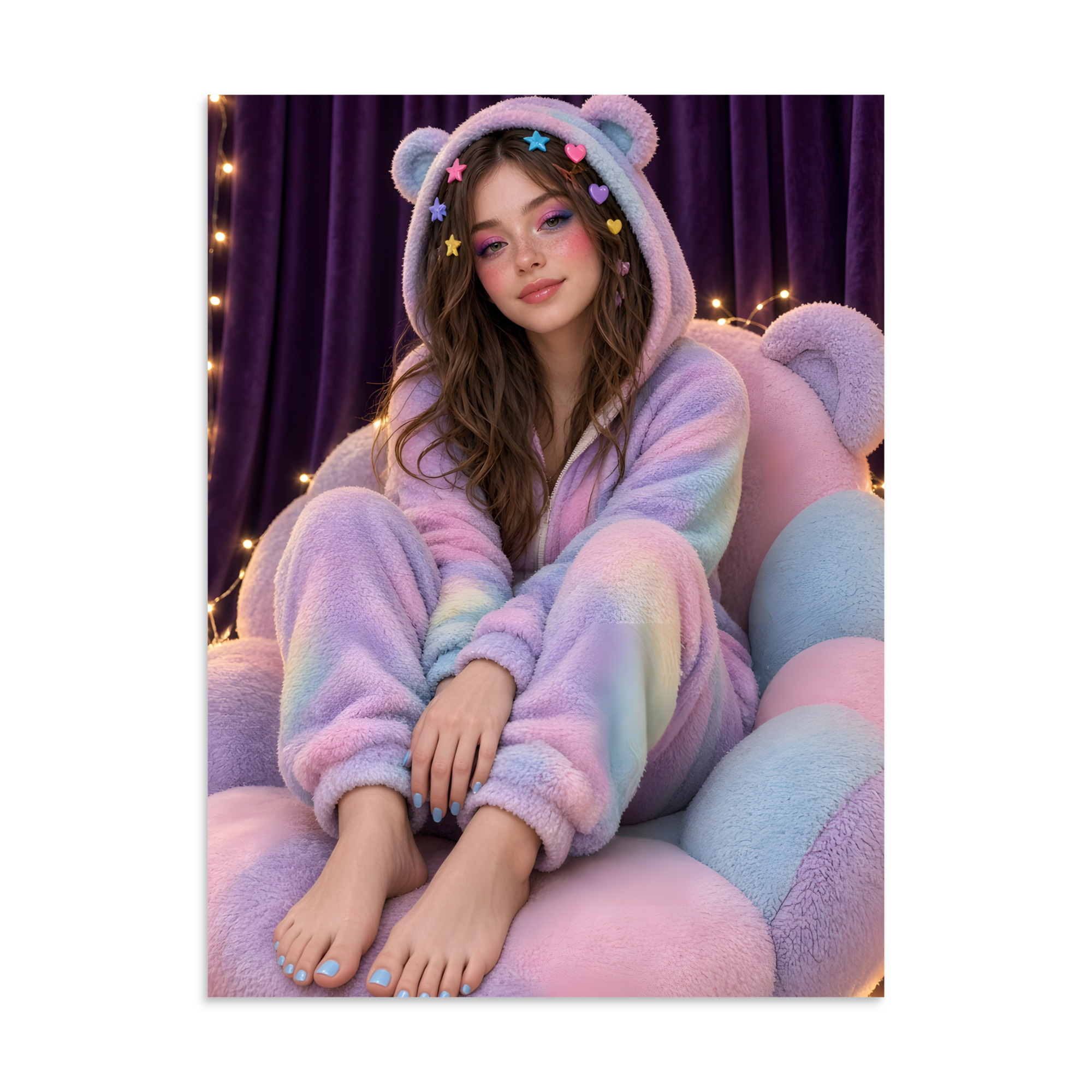 🌸 Soft Rainbow Barefoot Poster, Fluffy Fun Wall Art