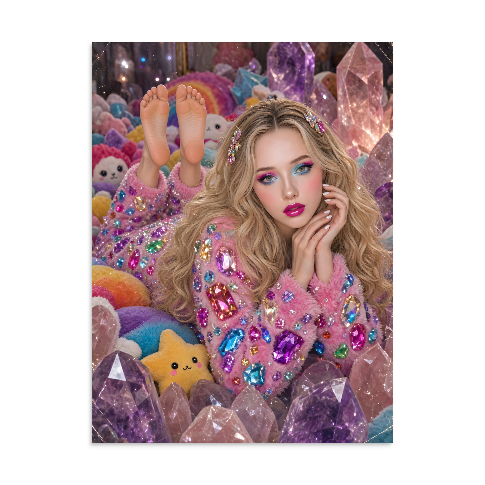 🌸 Soft Rainbow Barefoot Poster, Fluffy Fun Wall Art